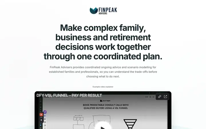 Landing page preview for FinPeak Advisers
